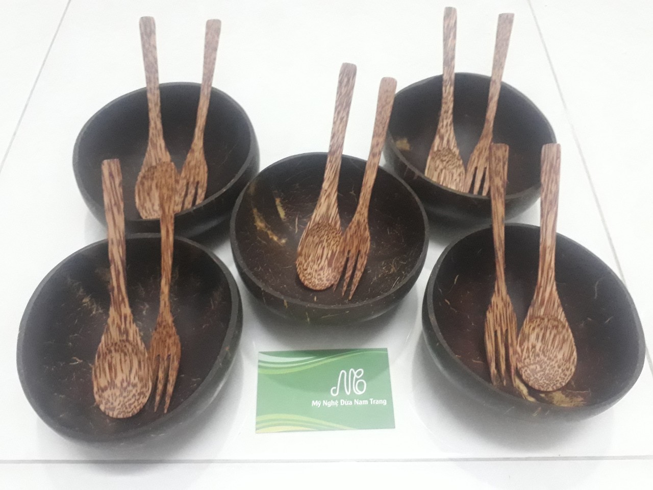 Bộ 5 bát gáo dừa muỗng nĩa gỗ dừa