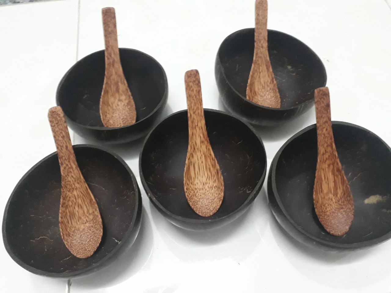 Bộ 5 bát gáo dừa muỗng gỗ múc canh sup