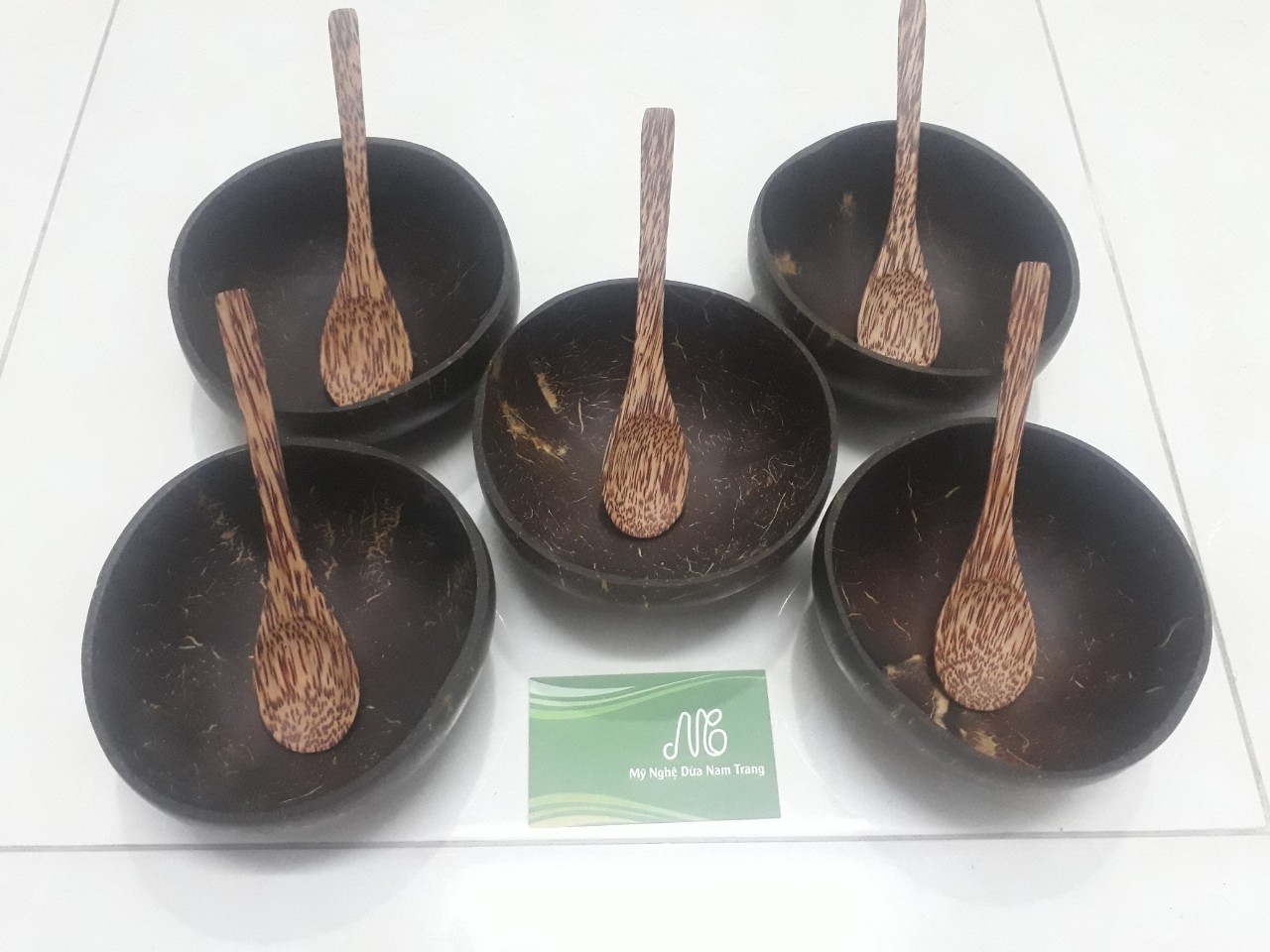 Combo 5 bát gáo dừa muỗng gỗ 16cm